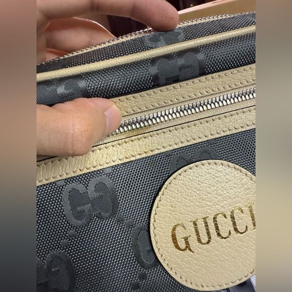 GUCCI Off The Grid Belt Bag GG Nylon Leather Gray Beige 631341 Purse Fanny pack - Picture 2 of 16